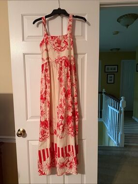 Red Floral Maxi Dress with Cream Base